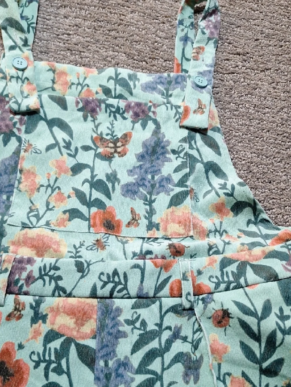 Cider Mint Floral Overalls with Orange Blooms - Picture 4 of 12